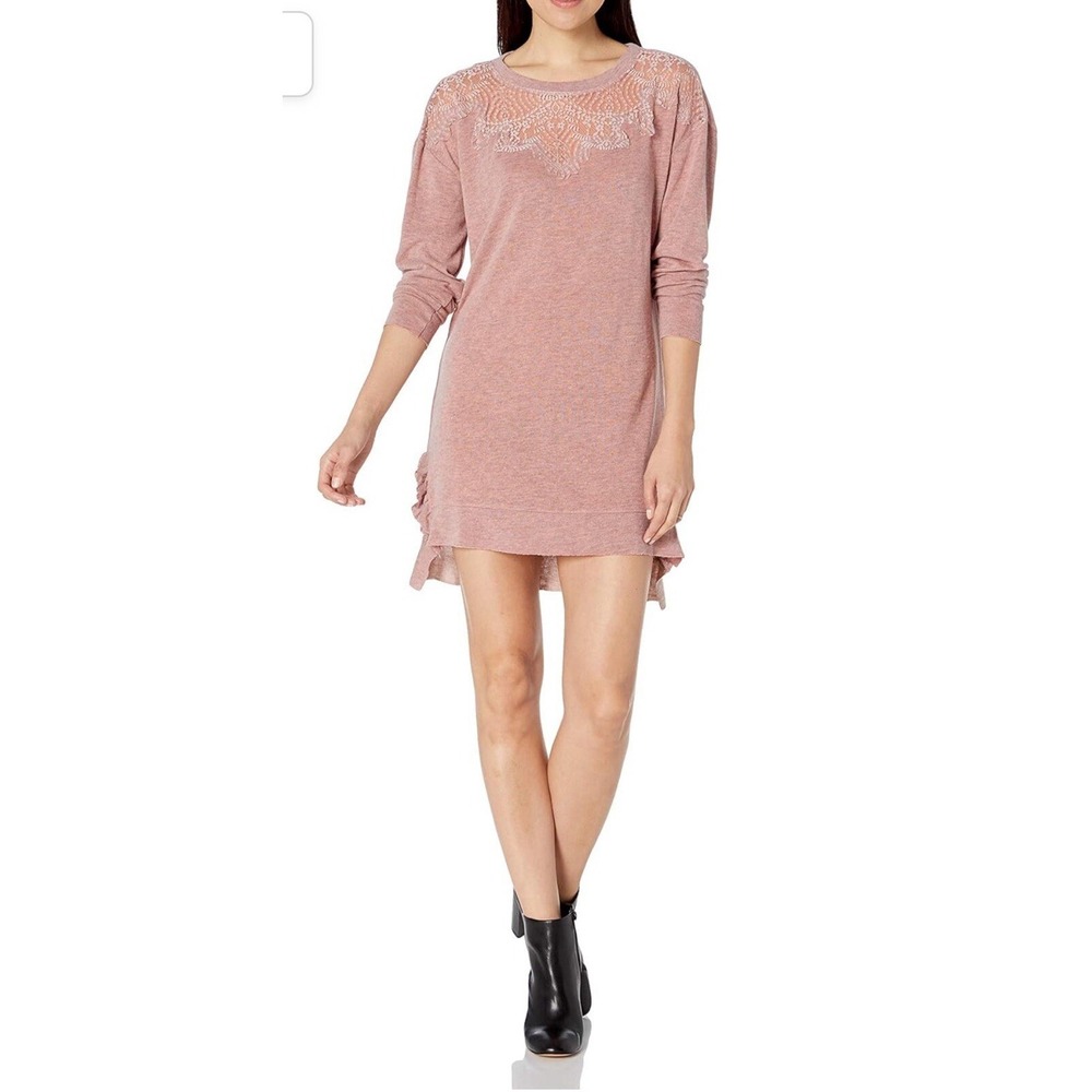 William Rast Dress Medium Whimsical Lace Ruffle‎ Cottage Core Blush Pink Sweater